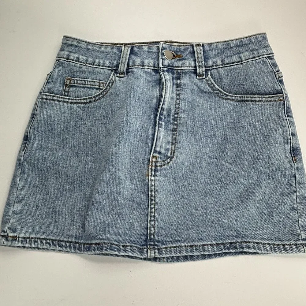 Denim Bow Mini Skirt Womens Size Small Sexy Festival Concert Party - Picture 2 of 4
